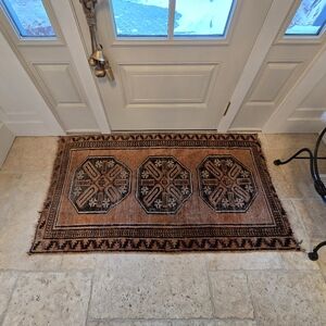 Vintage Hand-Knotted Wool Rug 5x3 Afgahani Turkish Carpet Tribal Geometric